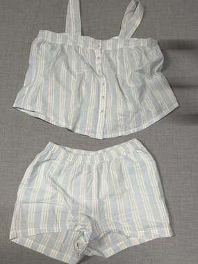 Calypso St. Barth Blue & White Striped Cotton Pajama Set, Size S